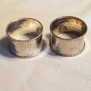 Silver‑Plated Beaded Napkin Rings Pair – Vintage India Tableware